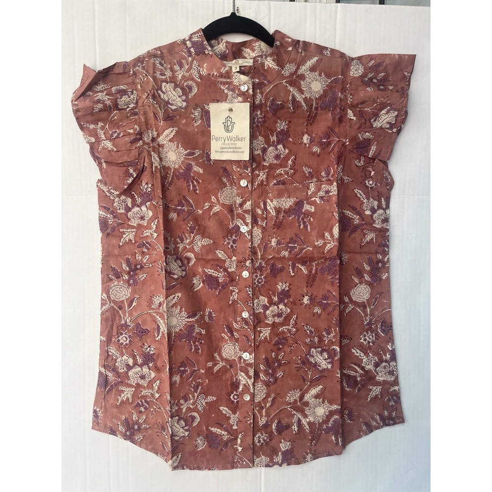 Perry Walker Collective Floral Boho Top Made in India Women Size 3‎ NWT